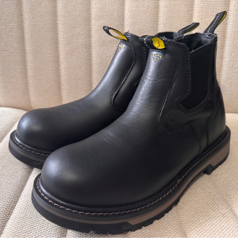 ACE Black Leather Men's Work Boots